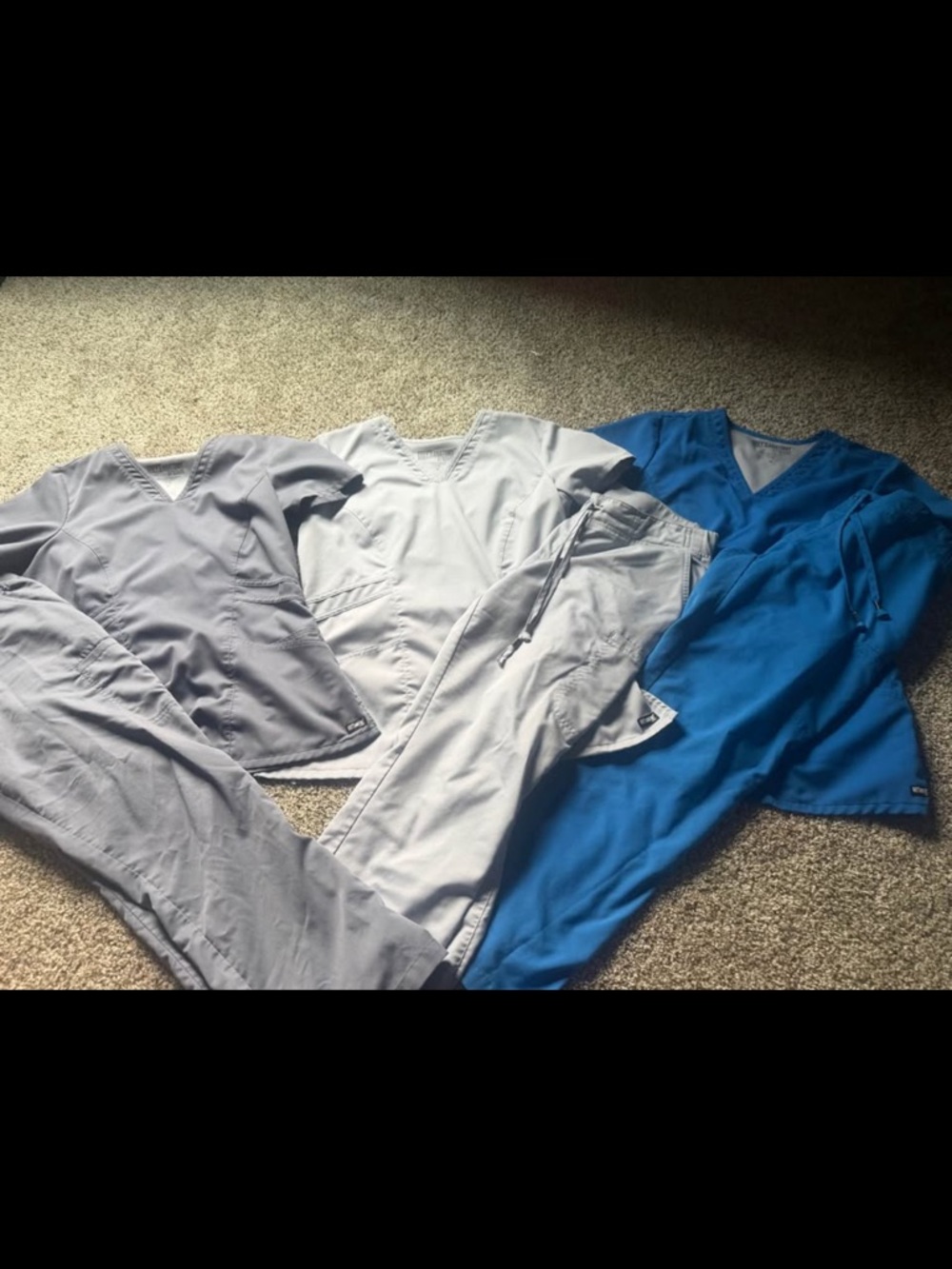 Grey's Anatomy Scrub Set - Light Gray and Royal Blue Tops with Gray Pants